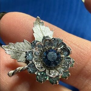 Sarah Coventry 1950s Silvertone Floral and Blue Stone Clip on Earrings Elegant